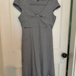 Toad&Co Navy and White Striped Midi Dress